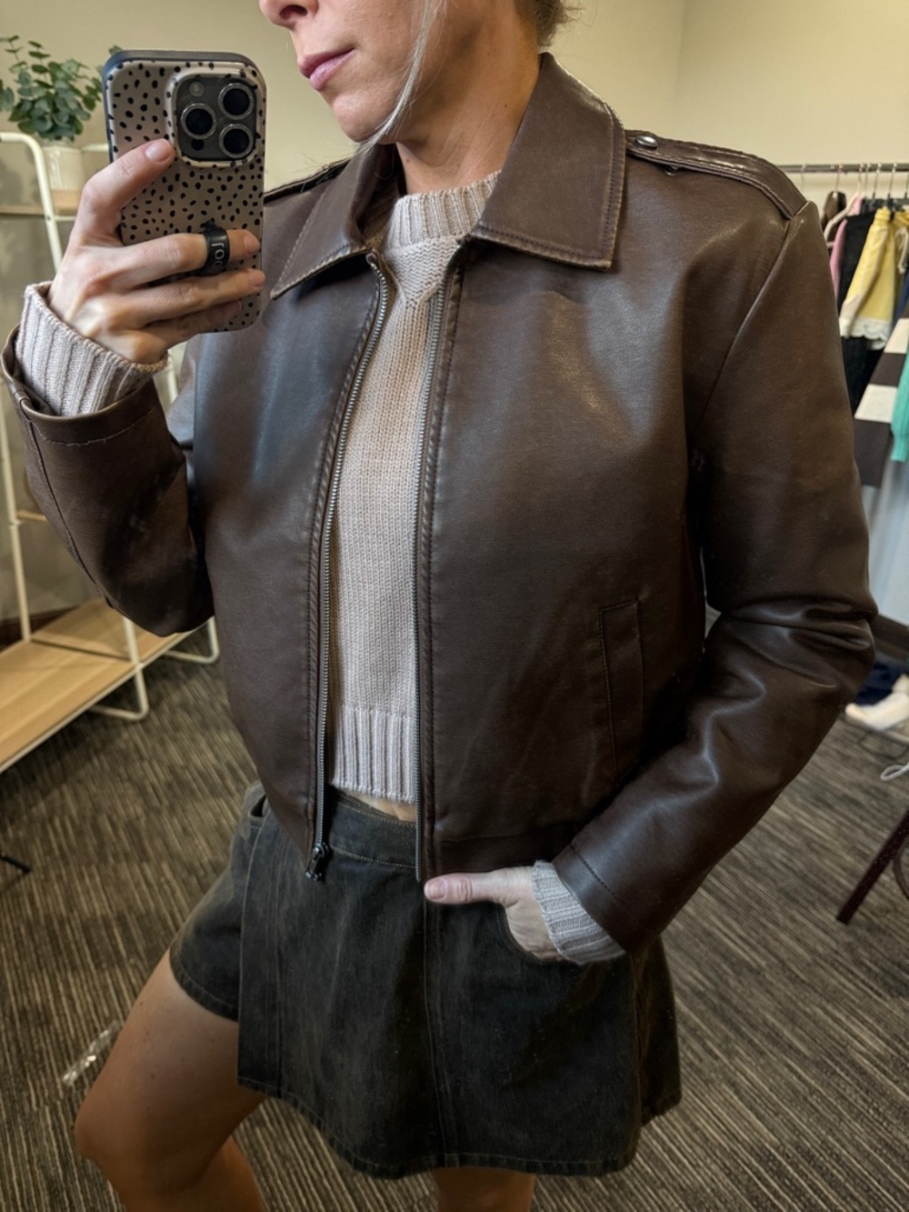 NEW Women's Brown Leather Zip Front Jacket